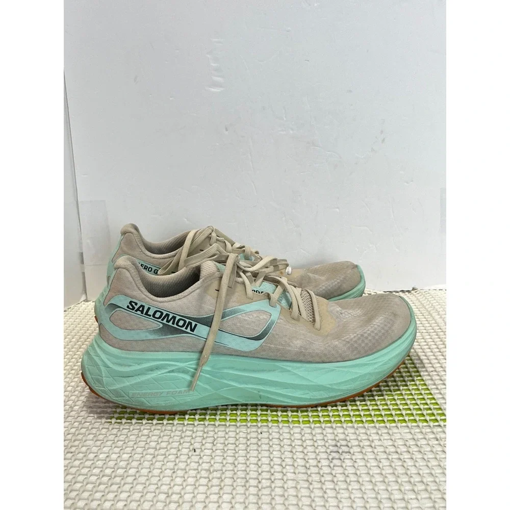 Salomon Aero Glide Running Shoes Men's 10.5 Cream Mint Green 471226 Energy Foam